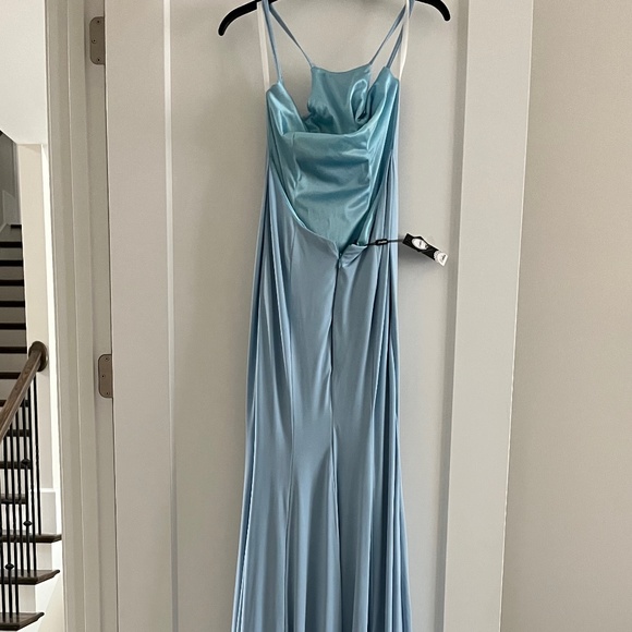 Long Formal Blue Dress (new with tags) Spaghetti Straps, Split-Front, Backless, - Picture 11 of 14